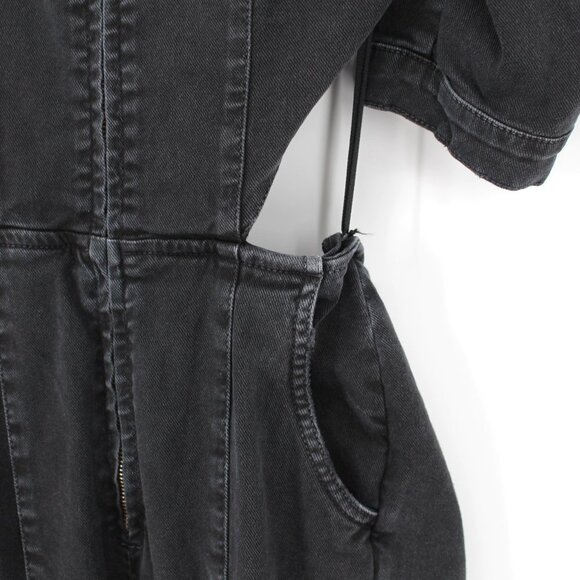 Retrofete Kiara Jet Black Italian Denim Jumpsuit Zip Closure Cut-Outs XS X-Small - Picture 4 of 10